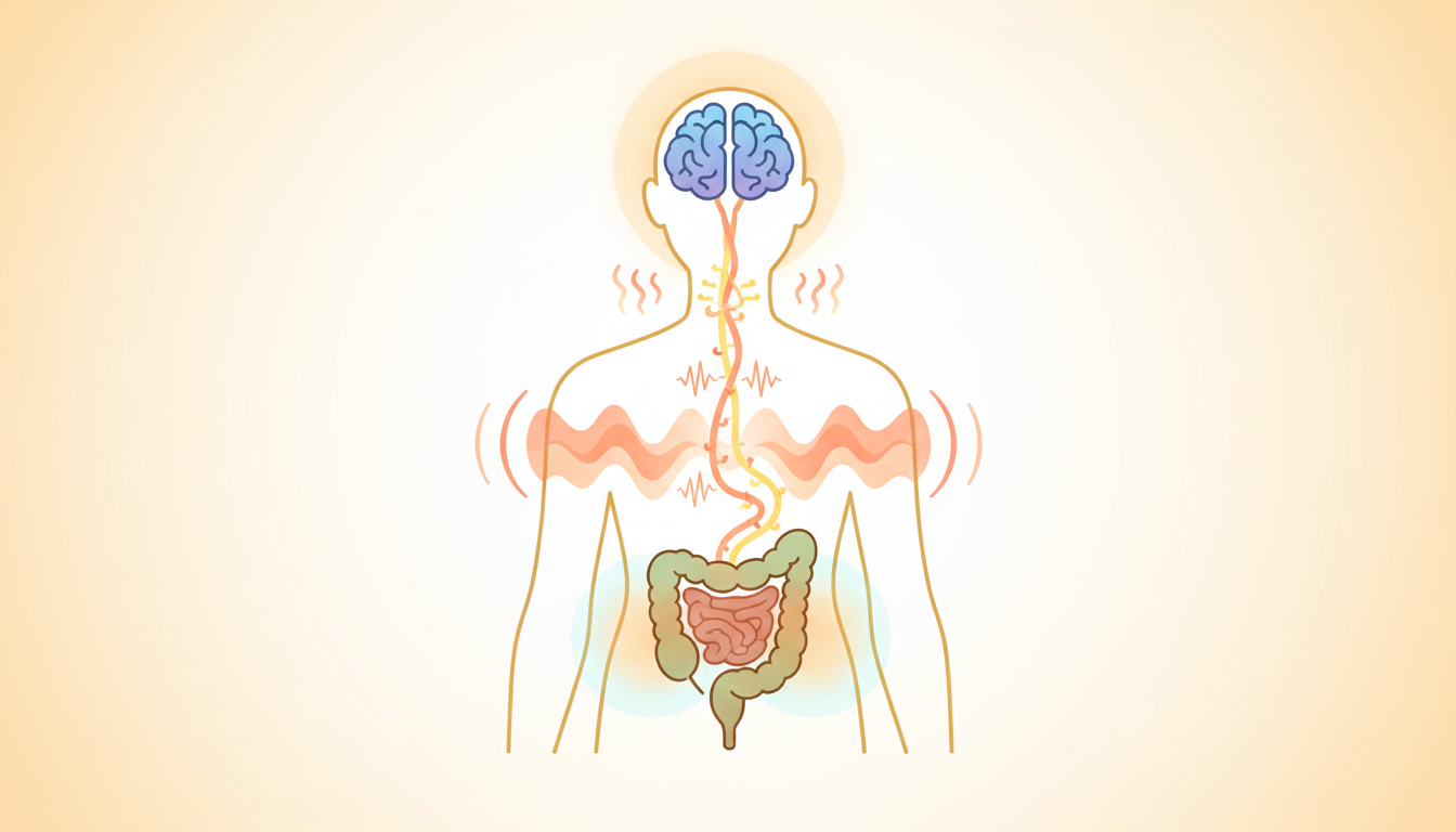 Illustrazione del percorso del sistema nervoso che collega ansia alle vampate di calore