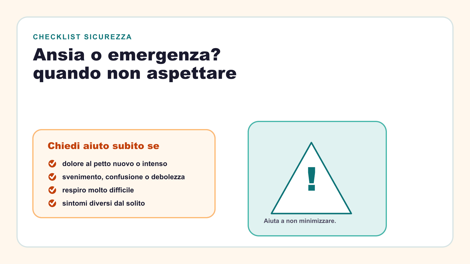 Cover editoriale con una checklist dei segnali per cui chiedere aiuto subito invece di attribuire tutto all'ansia.